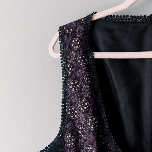 Anna Sui - Brocade - Black Purple Lace Dress - Grunge Vintage Designer - Size 10 - Picture 8 of 10